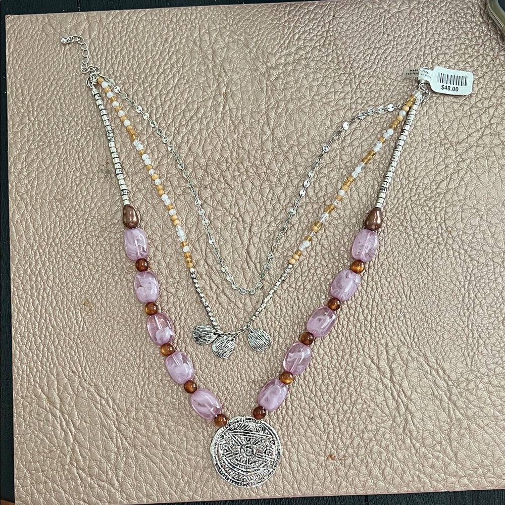 Elegant Silver and Purple Layered Necklace